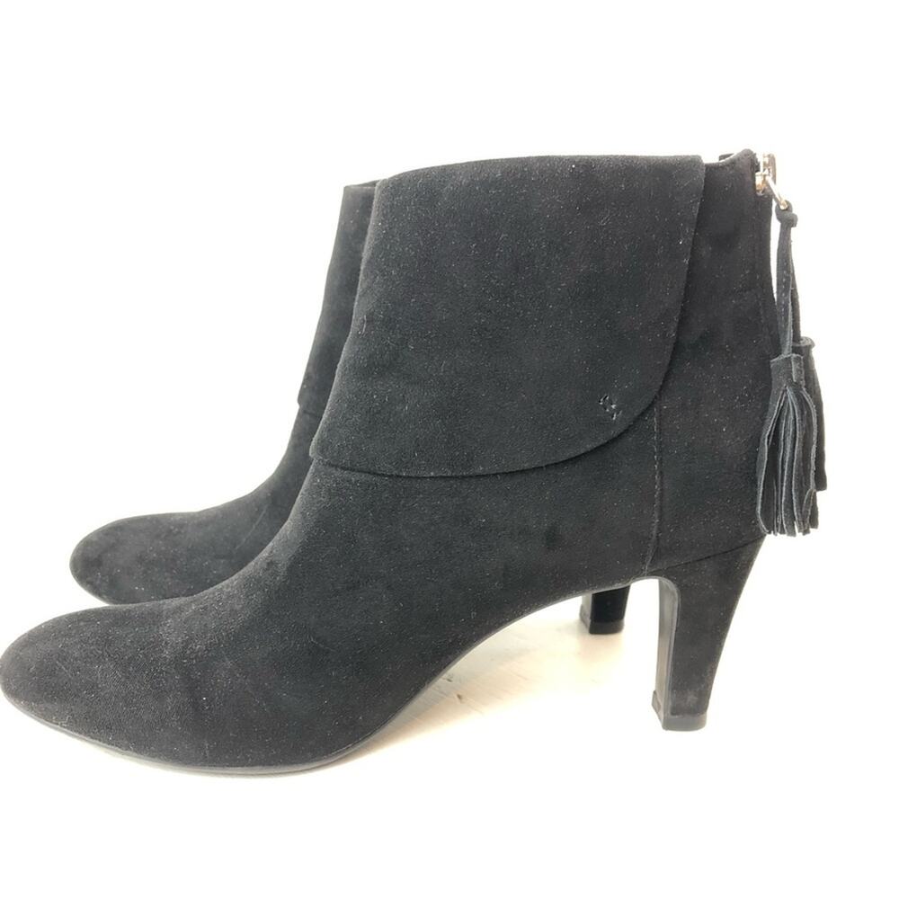 Bandolino Winterly black faux suede heeled tassels bootie size 6